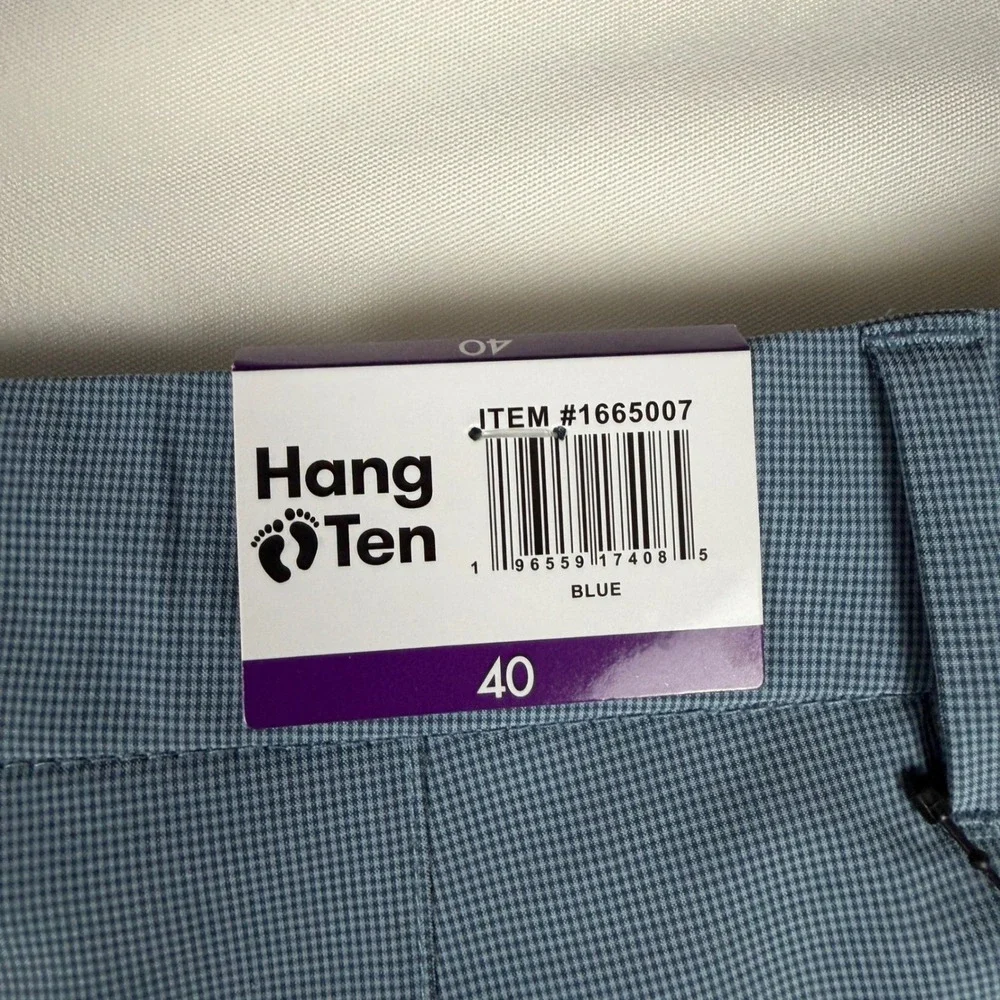 Hang Ten Men Hybrid Walk Shorts Blue Micro Check Stretch Golf Shorts Size 40 NWT